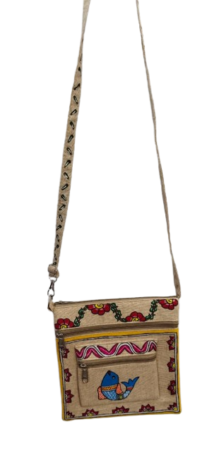 Handmade Jute Sling Bag With Tikuli Painting - Image 2