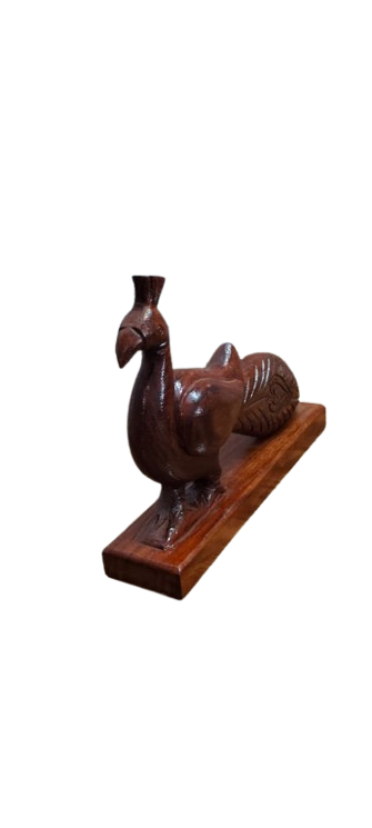Hand-Carved Wooden Peacock Figurine - Image 3