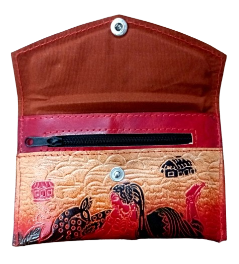 Handcrafted Embossed Leather Women’s Wallet – Tribal Village Art Design - Image 2