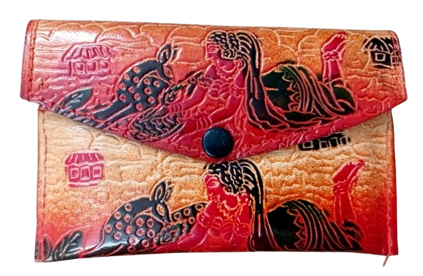 Handcrafted Embossed Leather Women’s Wallet – Tribal Village Art Design - Image 3
