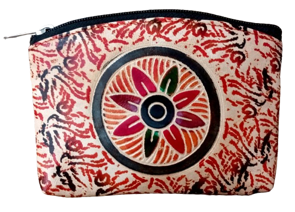 Handcrafted Leather Coin Pouch with Floral Embossed Design - Image 2
