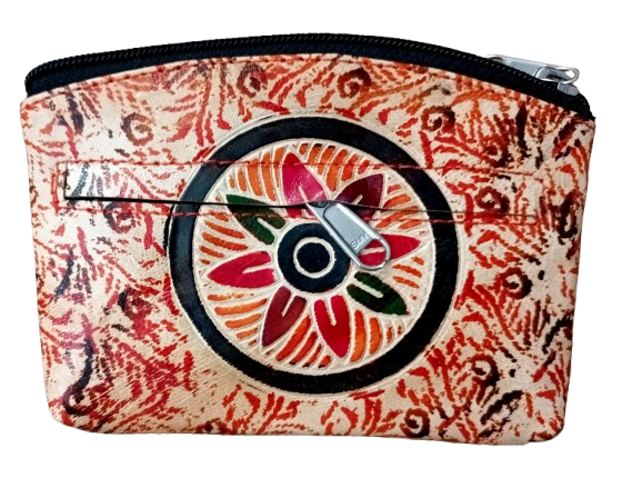 Handcrafted Leather Coin Pouch with Floral Embossed Design - Image 3