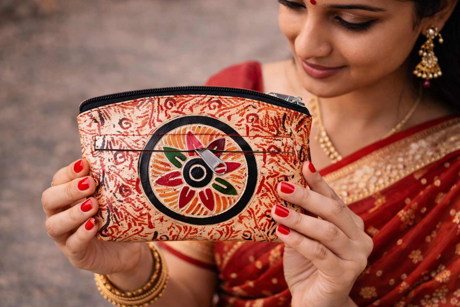 Handcrafted Leather Coin Pouch with Floral Embossed Design