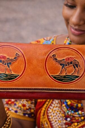 Handcrafted Camel Embossed Leather Wallet / Clutch