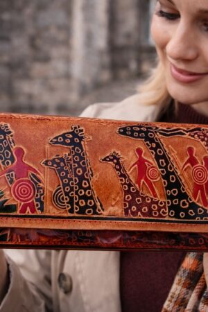 Handcrafted Leather Wallet with Tribal Art & Giraffe Motif