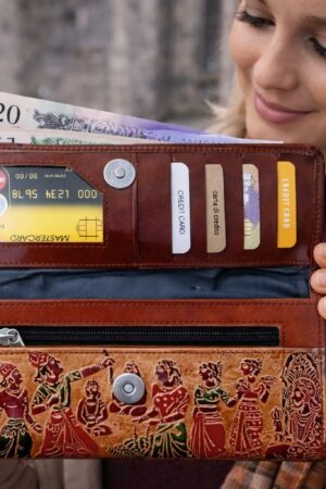 Handcrafted Leather Wallet with Traditional Indian Folk Art Embossing