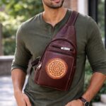 Premium Brown Faux Leather Cross-body Sling Bag with Embossed Mandala Patch