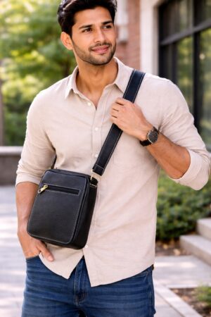 Black Sling Bag with Dual Zipper Compartments